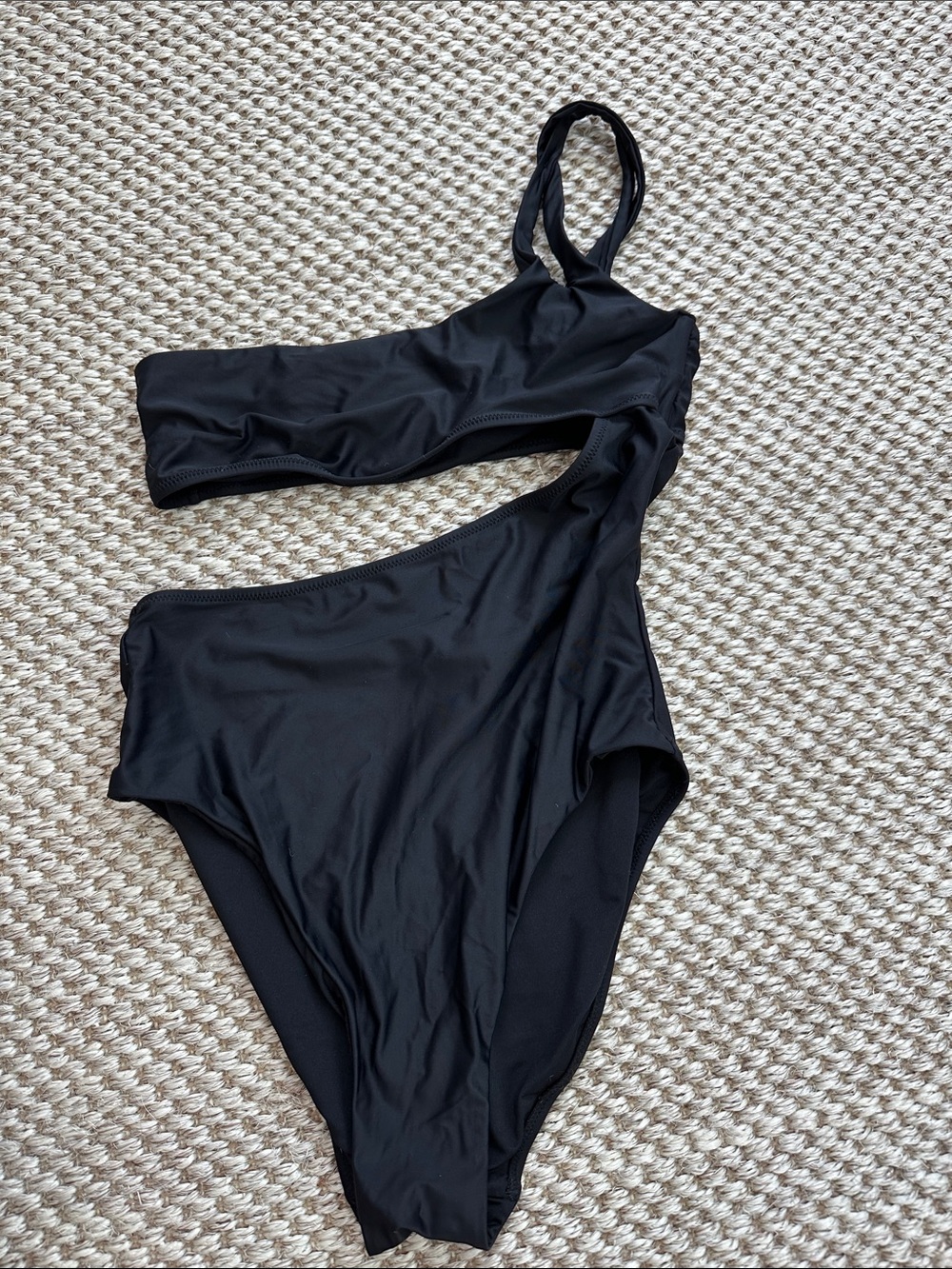 Reiss Black One-Shoulder Cutout Swimsuit